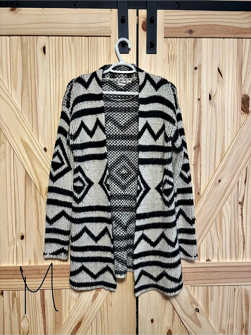 Lucky Brand Novelty Pattern Cardigan in Black & White